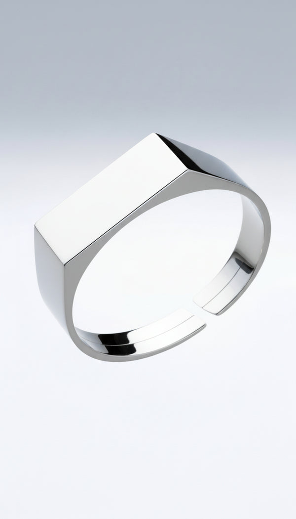 STEEL SIGNET RING IN SILVER